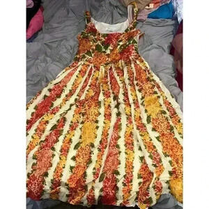 Isaac Mizrahi Floral Sleeveless Square Neck Pleated Dress Size 6